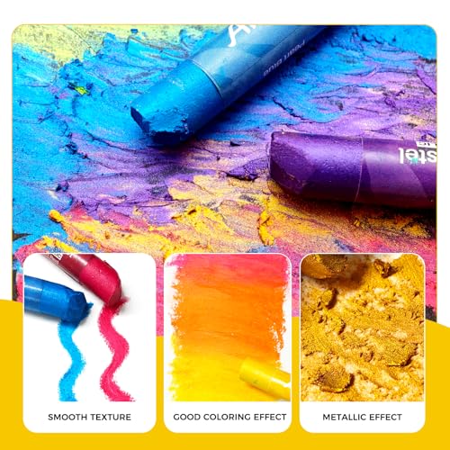Image of Artecho Metallic Oil Pastels Set of 12 Colors (10 x 70 mm) | Soft Oil Pastels, Art Painting, Drawing, Blending