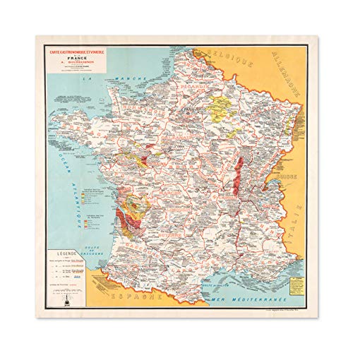 Bourguignon 1932 Map France Gastronomy Food Large Wall Art Poster Print Thick Paper 24X24 Inch �n�}�t�����X�t�[�h�ǃ|�X�^�[���