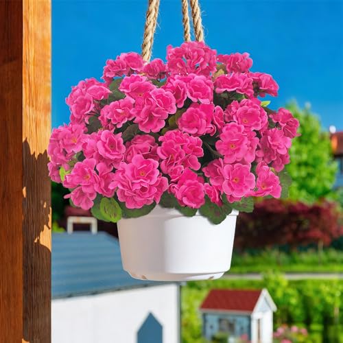 Image of Bassion Artificial Geranium Flowers for Outdoors Decoration, 4 Pcs, Fuschia
