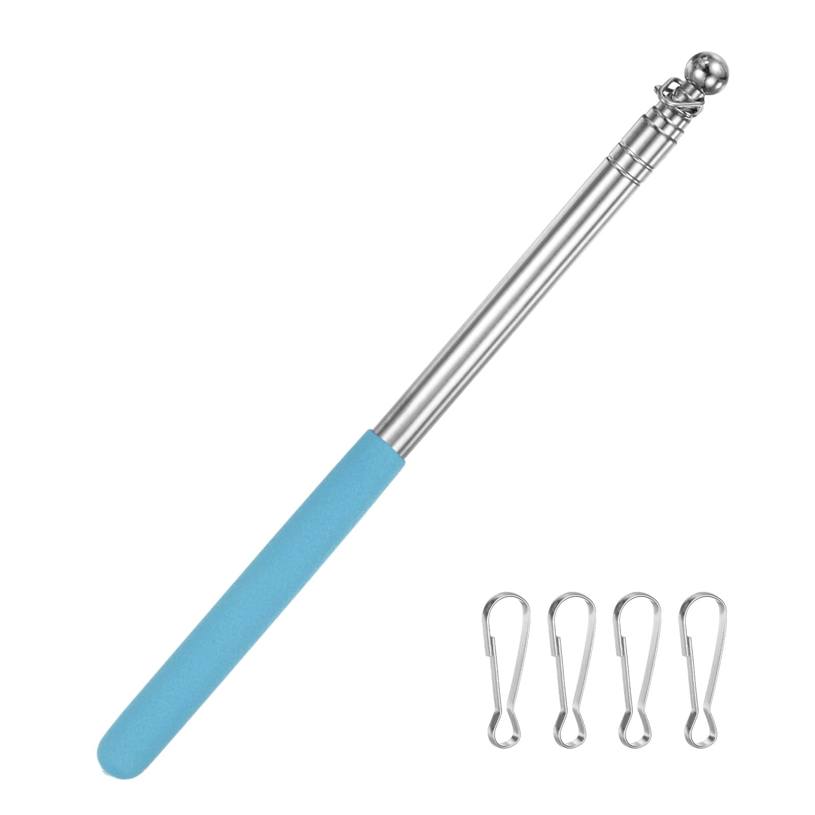 M METERXITY 1-Pack Telescopic Handheld Flagpoles, 3.9ft/1.2m Stainless Steel Handheld Portable Extendable Flagpole with Anti-Slip Grip for Guide/Teachers/Festival, Guide Flag Pole [Light Blue]