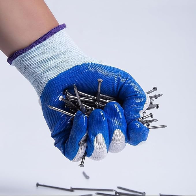 Image of Pack of 5 Pairs Nitrile Coated Anti-Cut Work Gloves for Industrial, Mechanical, Agricultural, Gardening & Multi-Purpose Use - Durable, Reusable & Protective Hand Gloves, Blue