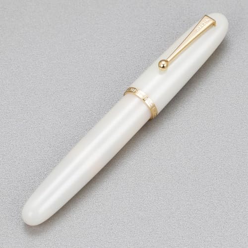 Image of Jinhao 9019 Dadao Series Heartbeat Nib Fountain Pen, 8 Fine Nib, Ivory White Acrylic, Gold Edge with Large Converter