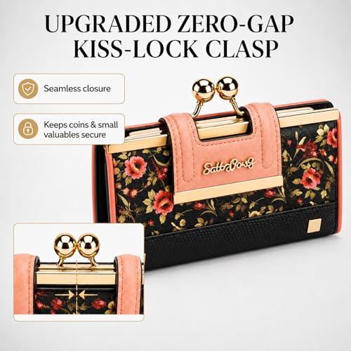 Image of Floral Wallet for Women, Vintage Kiss-Lock Clutch Purse
