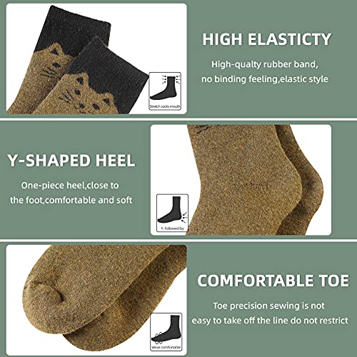 Image of Velice Wool Socks for Women Merino Wool Boot Hiking Thick Thermal Warm Winter Crew Cushion Cozy Work Socks 5 Pairs