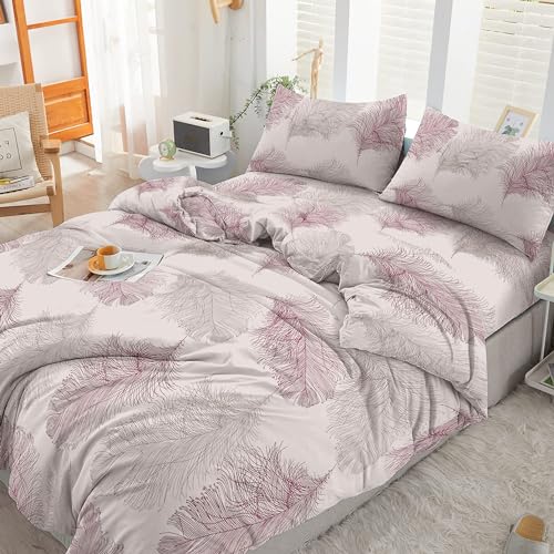EverSoft Bedding 4Pcs Set 100% Egyptian Cotton Printed Duvet Cover Double Size with 1x Printed Fitted Sheet & 2 Matching Pillowcase Pair 400 Thread Count Quilt Reversible Double Duvet Cover Set