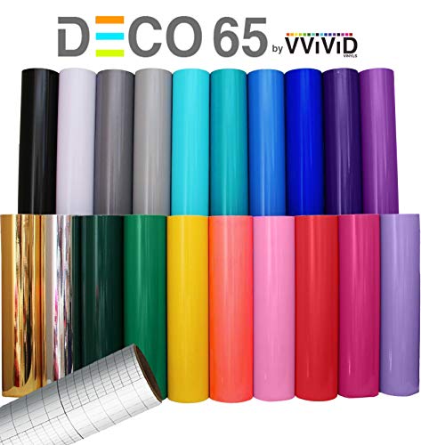 VViViD Deco65 12" x 5ft Multi-Color Adhesive Craft Vinyl Bundle Including 12" x 24" Transfer Paper Roll for Cricut, Silhouette & Cameo (6 roll Bundle)