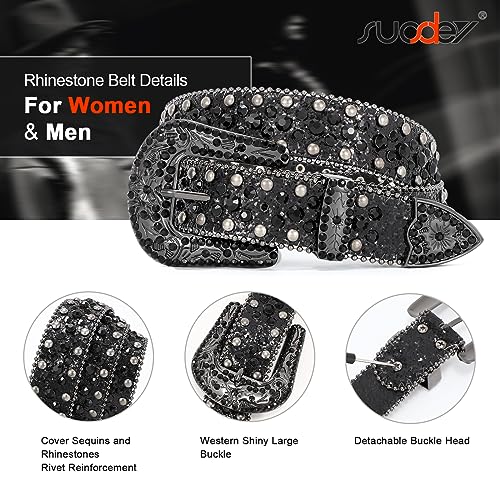 SUOSDEY Rhinestone Belt Men Women for Jeans Dress Western Cowgirl Cowboy Studded Glitter Sequin Strap Belt4