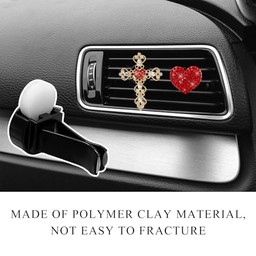 Image of 2 PCS Bling Car Vent Clip, Crystal Rhinestone Cross and Heart Car Air Fresheners Vent Clips, Diamond Car Air Conditioner Outlet Decoration Charm for Women, Car Accessories (Red)
