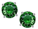 Star K Round 7mm Simulated Emerald Earrings Studs Sterling Silver