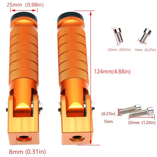 Image of Orange Motorcycle Bicycle Folding Foot Pegs 90 Degree Foldable Electric Motorbike Ebike For Super73 S2 /ZX /RX /R /S Passenger Footrests Rearsets Rear Set Footpegs foot Rest Pedals M8 Install Bolts