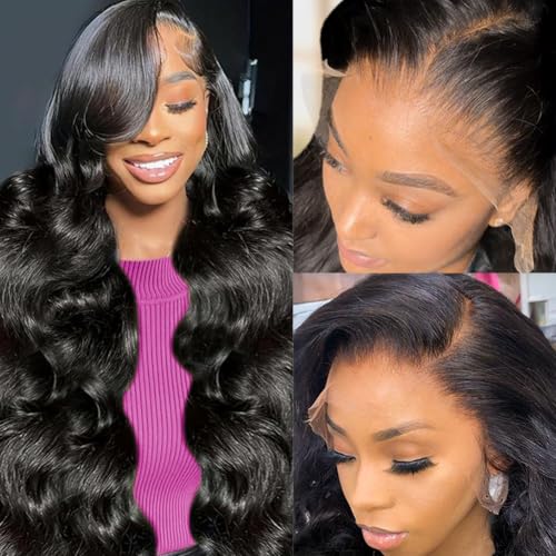 Wingirl 13x6 Body Wave Lace Front Wigs Human Hair Pre plucked Pre bleached Small Knots With Baby Hair 200 Density Glueless Human Hair Wigs For Women 28Inch HD Lace Frontal Wig With Soft