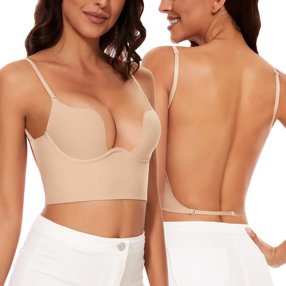 Femme Soutien-Gorge Dos Nu, Multi-Positions Décolleté Profond sans Couture Soutien-Gorge Convertible Dos Nu