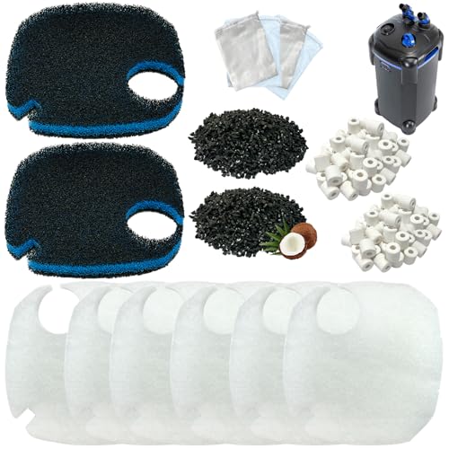 Image of 16 Pack Replacement Media Kit Compatible with AMOSIJOY 396GPH 3-Stage Canister External Aquarium Filter, Includes 6 White Pads, 2 Coarse Pads, 2 Activated Carbon, 2 Ceramic Rings & 4 Mesh Bags