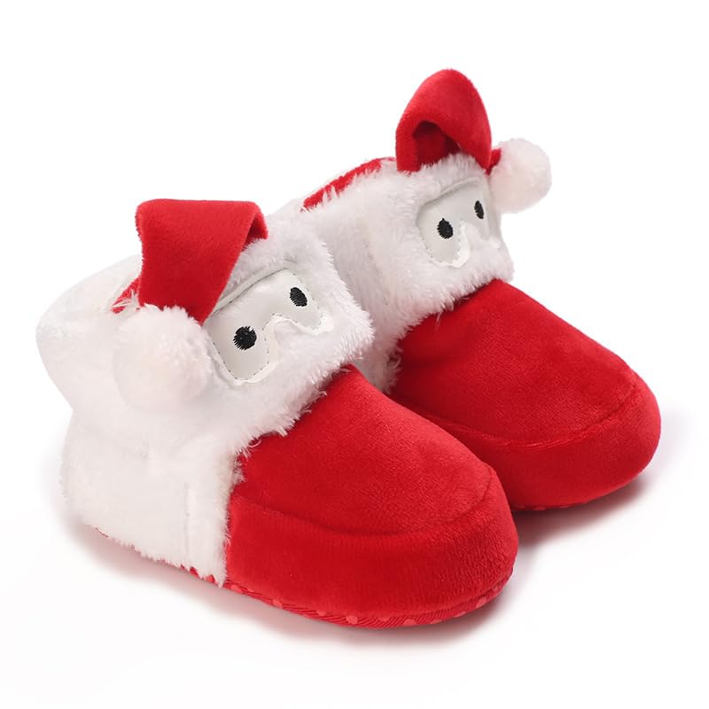 Baby Boys Girls Soft Plush Boots Infant Christmas Moccasins High Top Red Warm Booties Toddler Soft Sole Non-Slip First Walker Crib Shoes