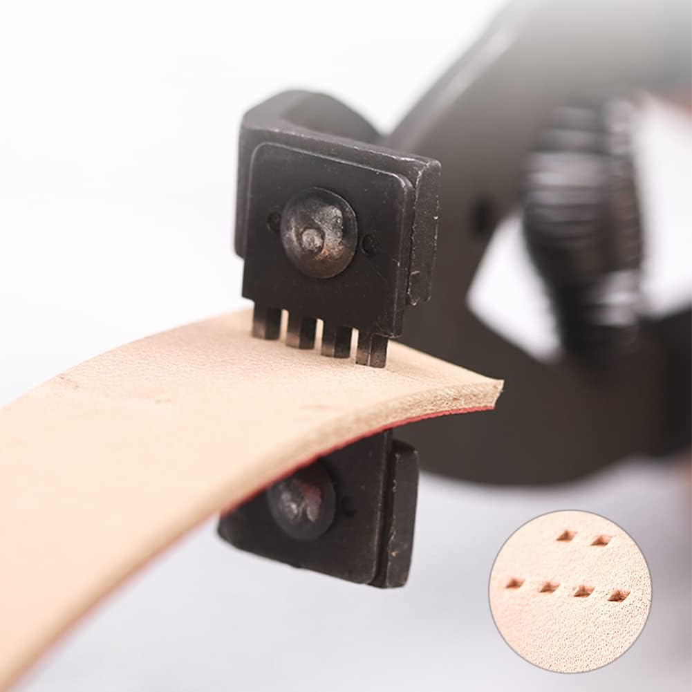 WUTA Punzón de cuero mano pinzas silenciosas de acero al carbono Punzón herramientas diamante punzonadora para cuero (4 mm 2+4 dientes)