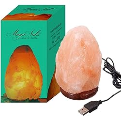 Lamparas De Sal Tandil LAMARE Lámpara USB de sal del Himalaya - ROSA - Lámpara de escritorio con base de madera y LED multicolor