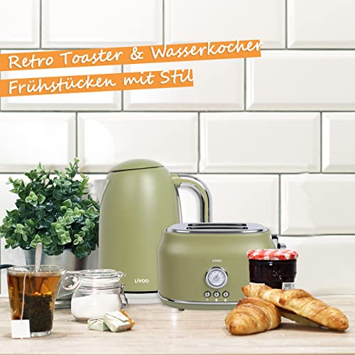 Frühstücksset Toaster Wasserkocher Retro - Wasserkessel Elektrisch Grün 1,7 Liter 2200 Watt - 2 Scheiben Toaster… – Bild 3