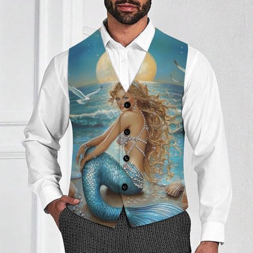 Mermaides Ocean Print Men's Suit Vests Dress Vest V-Neck Waistcoat Slim Business Formal with Pocket2