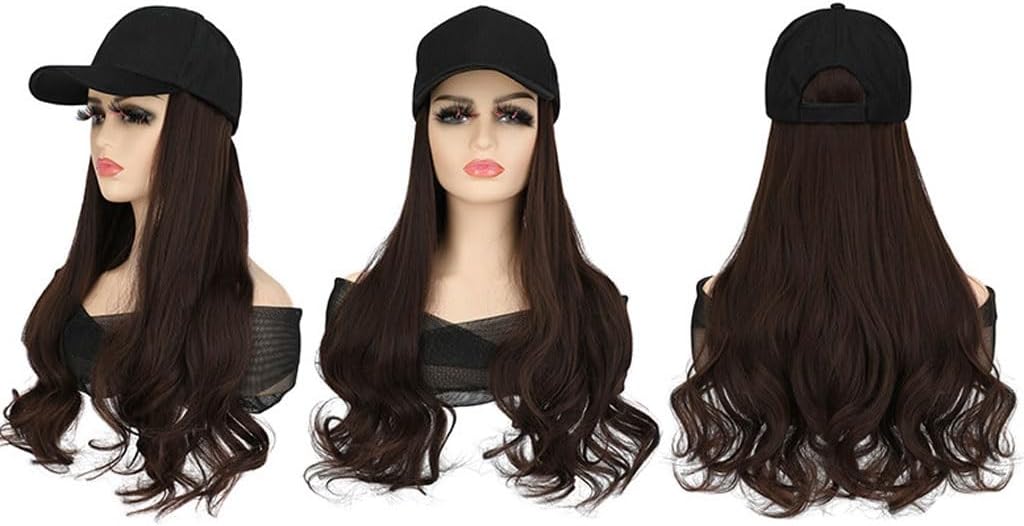 Wig Cap Hat Wig Fashion Breathable Peaked Cap Long Curly Wig Women's Synthetic Wig Women's Fashion Wig Hat Hair Extension Cap(B)