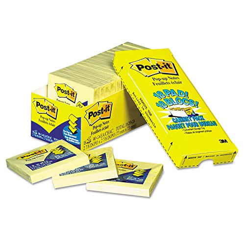 Post-it Pop-up Notes, 3 in x 3 in, 18 Pads, America's #1 Favorite Sticky Notes, Canary Yellow, Clean Removal, Recyclable (R330-18CP) - image 1