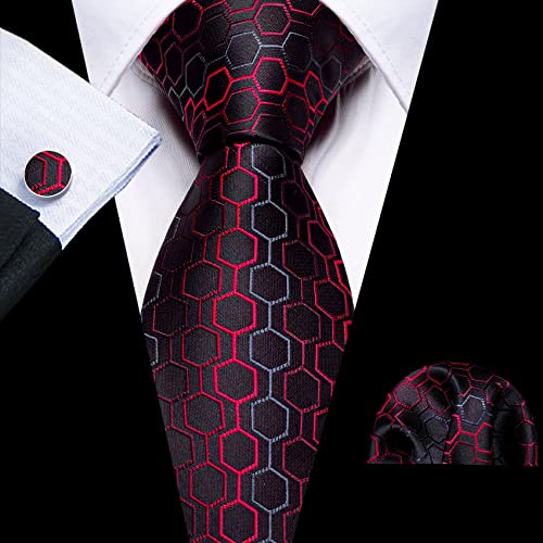 Image of Barry.Wang Mens Tie Set Plaid Check Neckties Formal Business Wedding Luxury Pocket Square Cufflinks