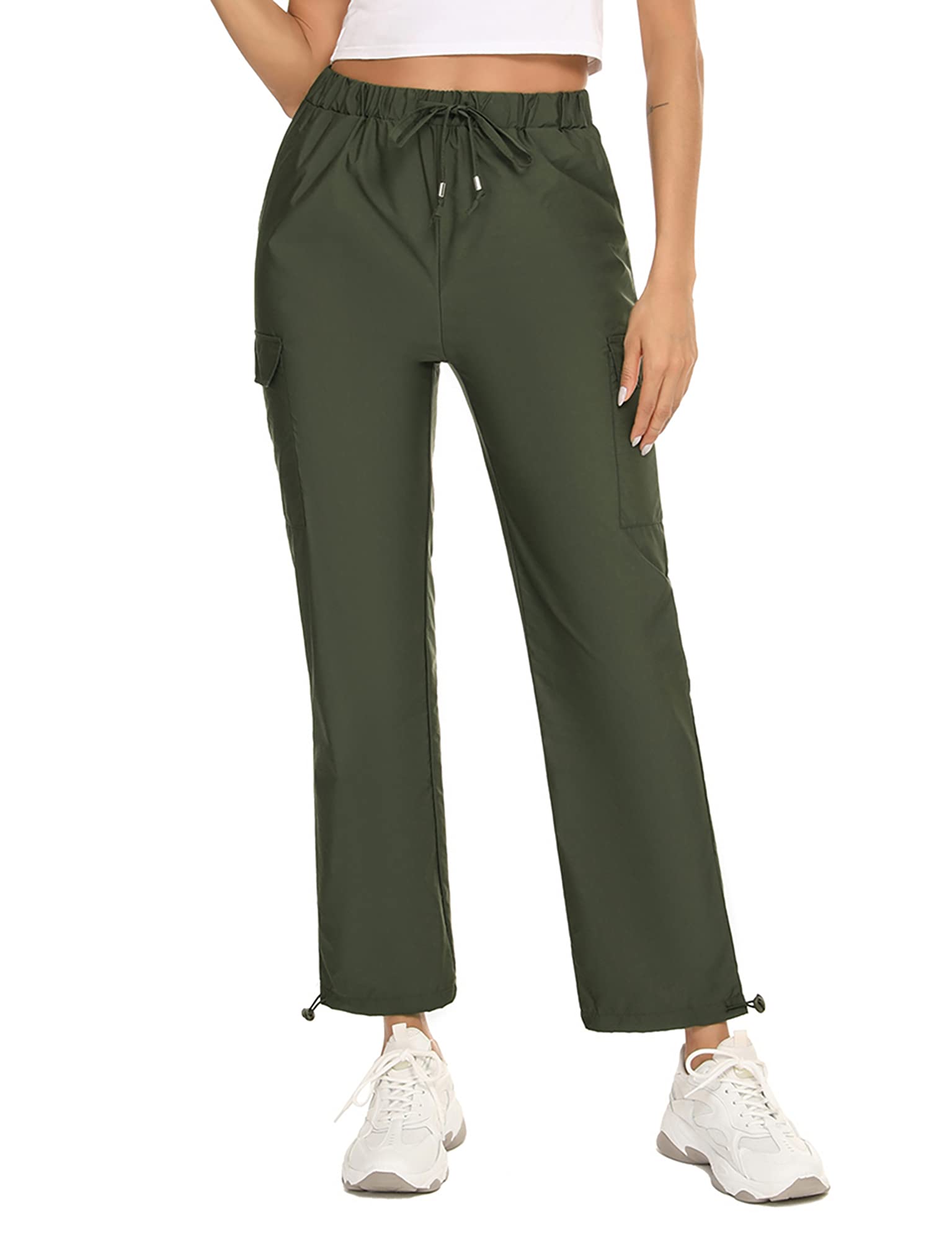 Pantalones Impermeables Mujer, Pantalones de la Lluvia Ligero Respirable Secado Rápido para, Casual Pantalon Largo Actividad al Aire Libre(Ejercito Verde,L)