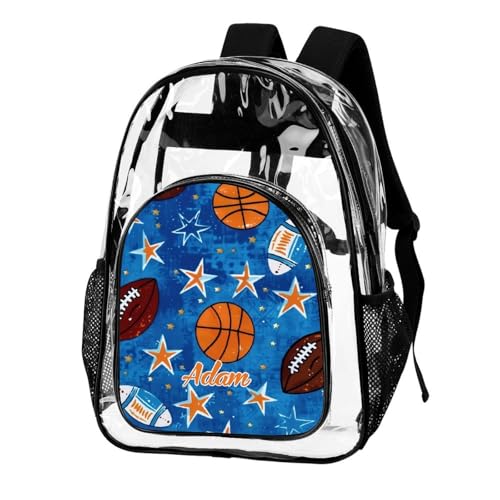 Personalized Clear Backpacks with Name, Custom Ball PVC Transparent Backpacks with Reinforced Strap for Boys Girls Back to School Gifts2