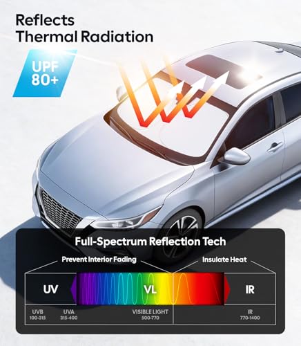 Image of Wigoo for Nissan Sentra Windshield Sunshade [OEM Design, 100% Sun Blockage] Foldable Heat Insulation Sun Shade with Storage Bag, for Nissan Sentra (2020-2026), Silver Coating