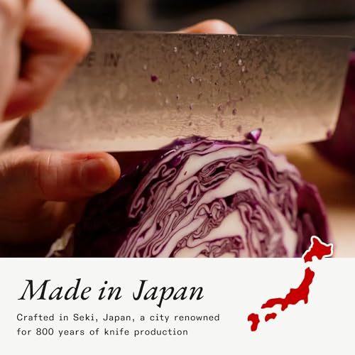 Image of Made In Cookware - 6 inch Japanese Damascus Steel Nakiri Knife - 66 Layers of Damascus Steel with a VG-10 Core - Crafted in Japan - Full Tang With Black POM Handle