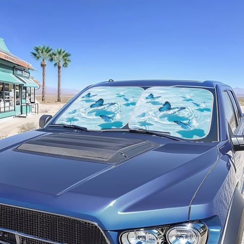 Image of 2 PCS Car Windshield Sun Shade Blue Butterfly Auto Sunshades Sunshade Visor Auto Sun Heat and UV Rays Blocker Foldable Automotive Accessories for Summer Heat UV