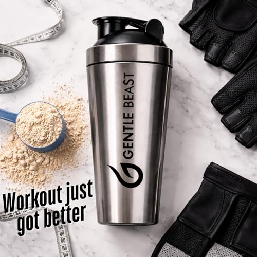 Image of GENTLE BEAST N1 Grade Steel Shaker Bottle with Blender Mixer Ball - Stainless Protein Shaker Bottle Steel for Gym - BPA Free, Food Grade
