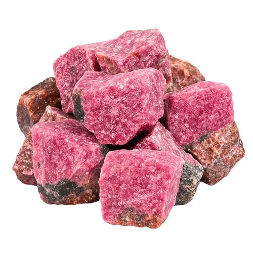Image of Amazing Gemstone 2 Pieces Rhodonite Raw Crystals and Healing Stones, Natural Rocks for Tumbling and DIY Raw Stones and Crystals