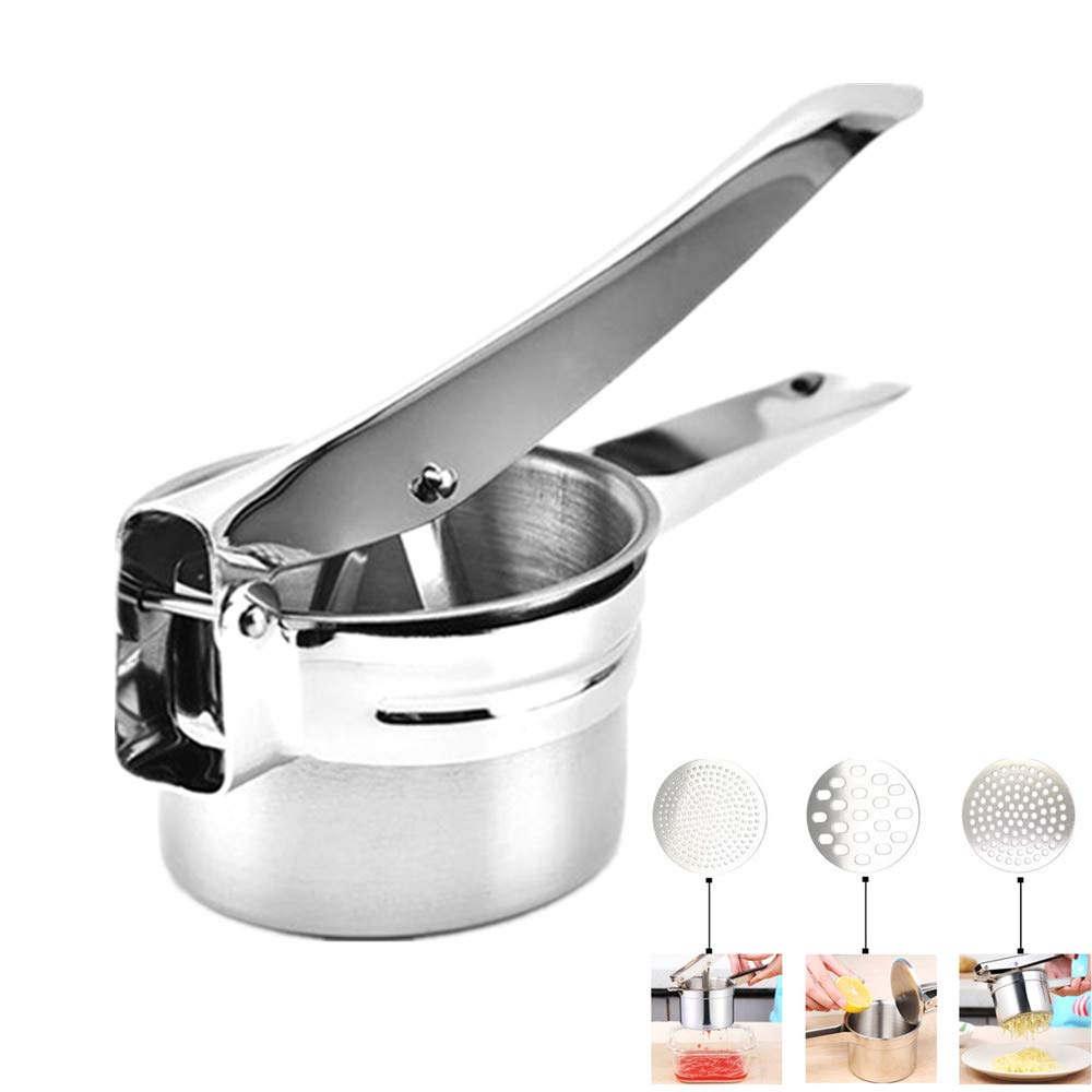Premium Stainless Steel Potato Ricers Set with 3 Ricing Discs (Fine, Medium, Coarse) for Fine Medium and Coarse Easy To Use for Potatoes Fruits Vegetables Baby Food and More