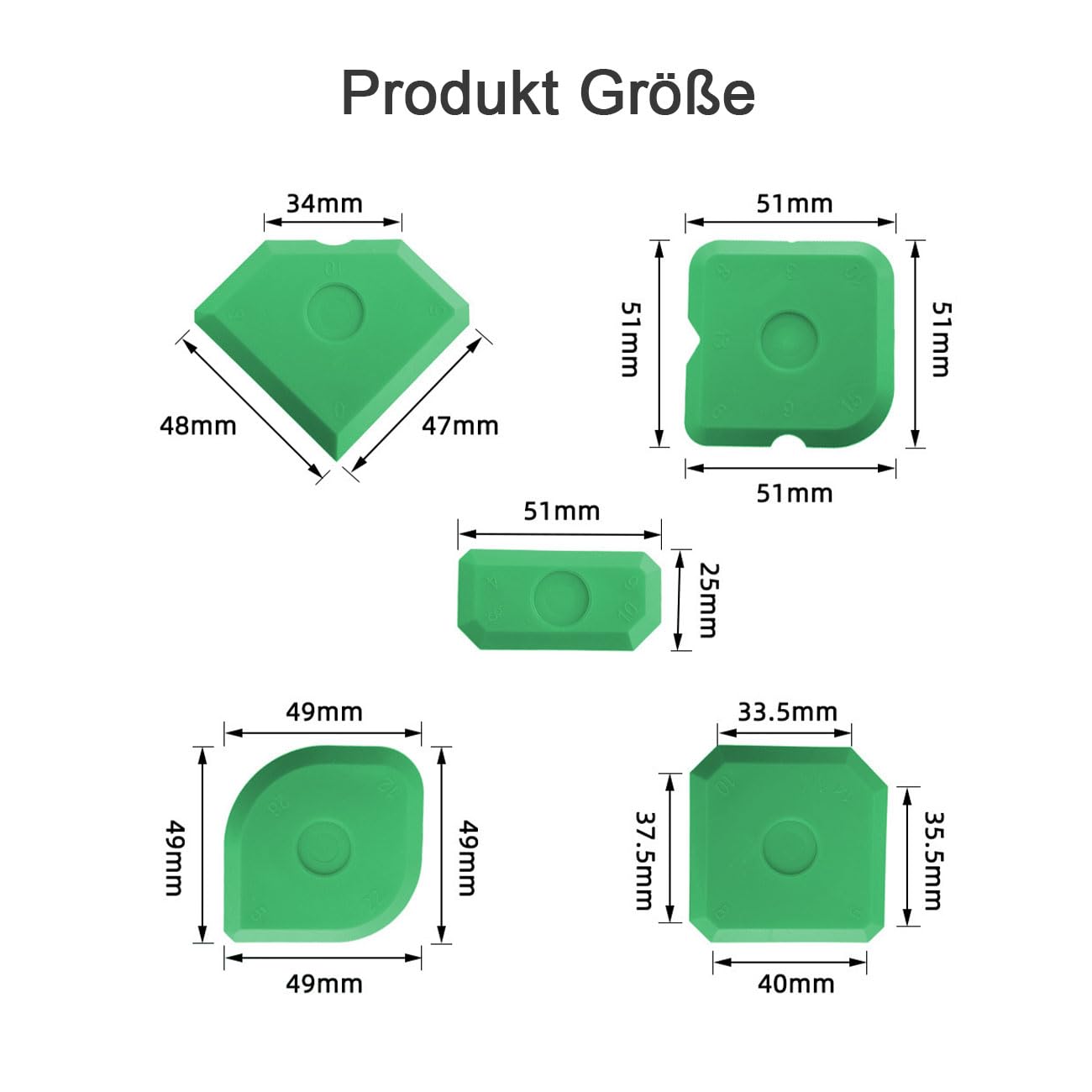 Set di 5 Pezzi di Spatole in Silicone Spatola per Giunti Professionale per Silicone per Cucina Bagno Legno Vetro (Verde)