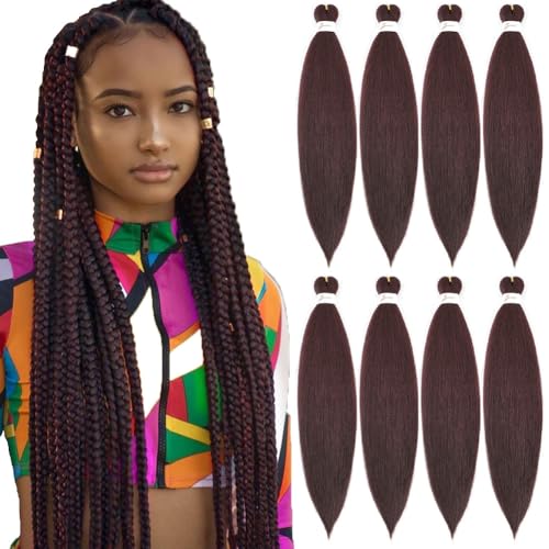 [MULTI PACKS] Spetra Pre Stretched Braiding Hair Extensions 24 Inch - 8 Bundles Jumbo Knotless Box Braids Professional Synthetic Crochet Braid Natural EZ Braid Yaki Dark Wine Hair Bundles