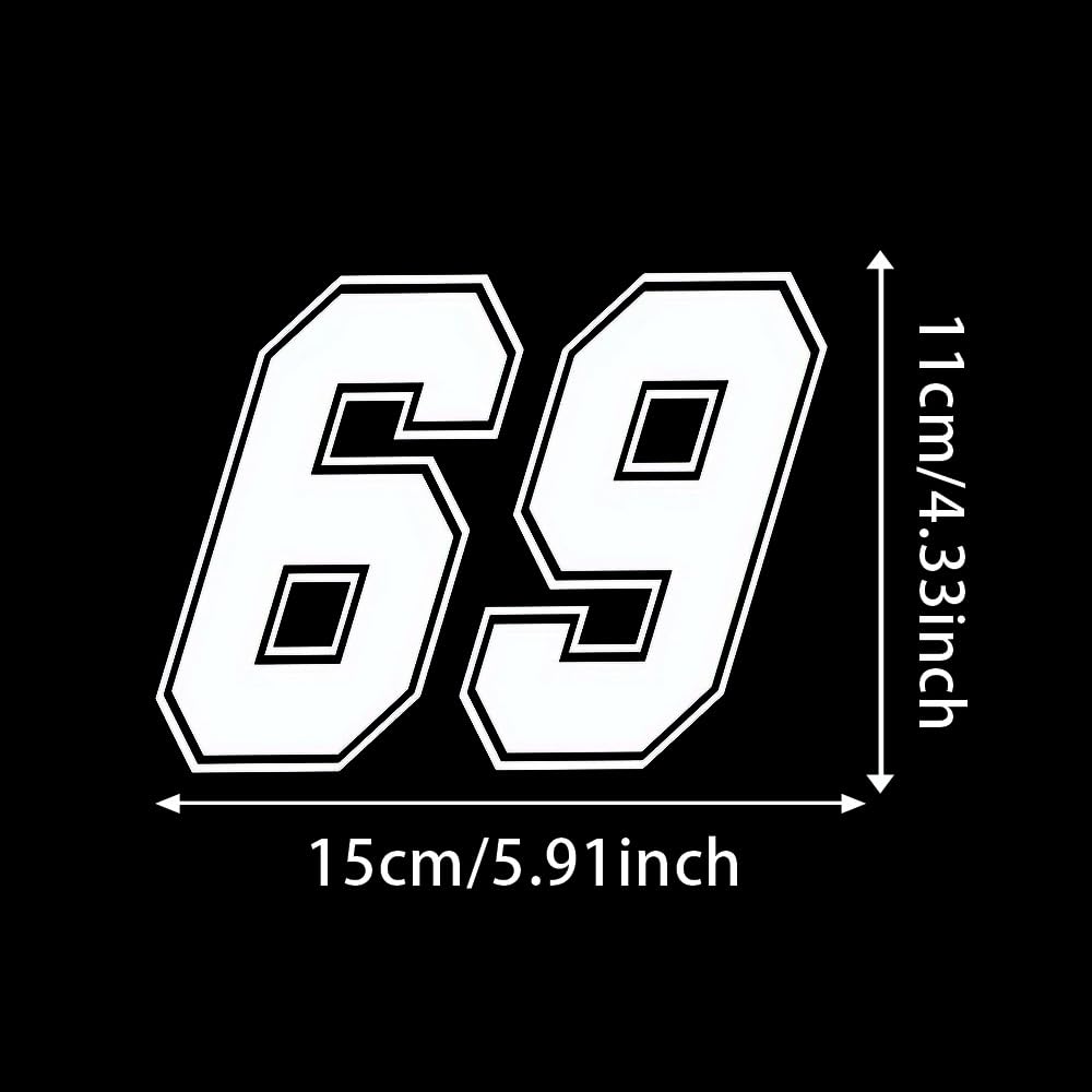 Pack de 2 pegatinas de vinilo con número de carrera 69 (15 x 11 cm) para coche, moto, camión, ventana, resistente, #AZ99 (blanco) - 2