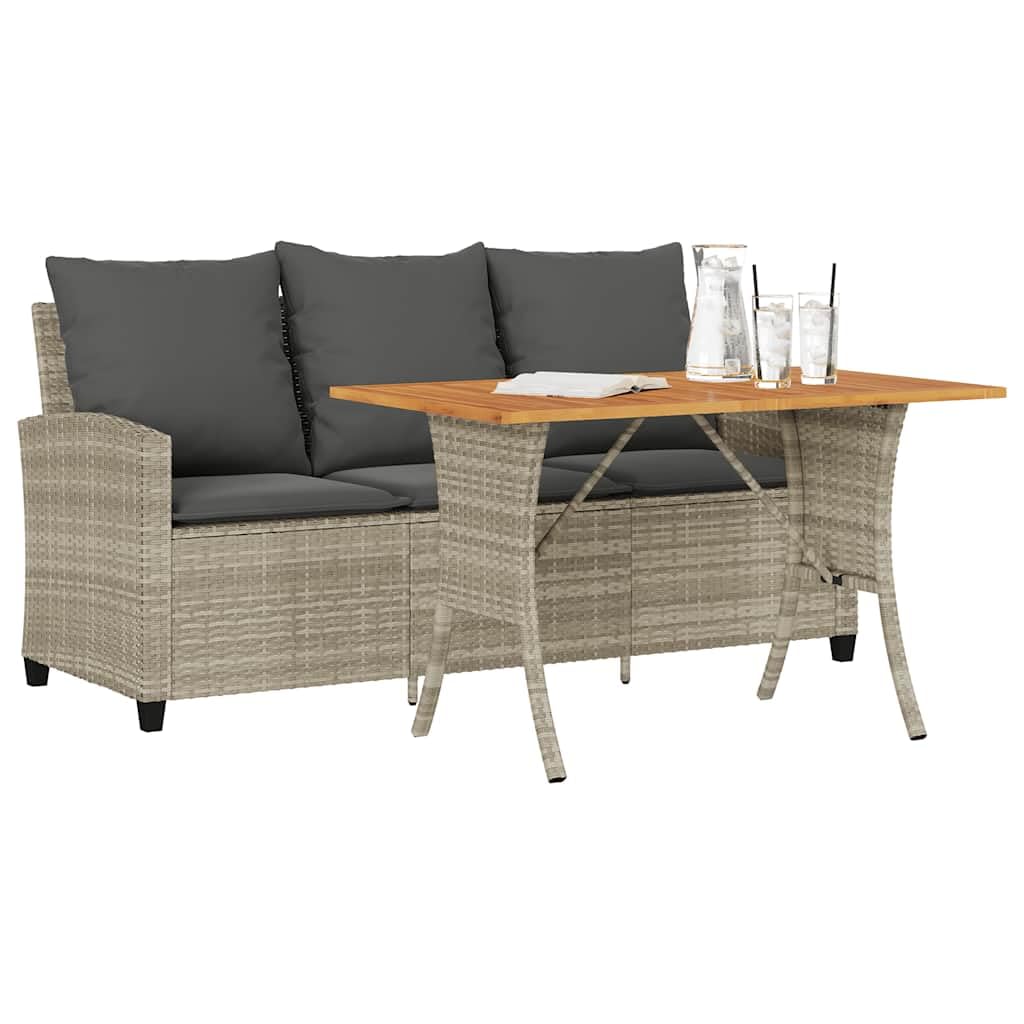 vidaXL 3-Sitzer Gartensofa mit Kissen & Tisch Hellgrau Poly Rattan, Outdoor Sofa, Terrassensofa, Garten Sofa
