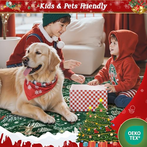 Madane Christmas Runner Rugs for Hallway 2x10 Long, Washable Non-Slip Green Hallway Rug Low-Pile Stair Kitchen Runner Soft Holiday Decor Throw Carpet for Entrance Living Dining Laundry Room