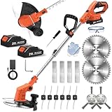 GETIEOM Rasentrimmer Akku 21V, 4-in-1 Freischneider mit 850W Motor und LCD-Anzeige, inkl. Stahlbürste und 8 Messer, nur 75dB leiser Betrieb für Garten & Moosentfernung