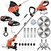 GETIEOM Rasentrimmer Akku 21V, 4-in-1 Freischneider mit 850W Motor und LCD-Anzeige, inkl. Stahlbürste und 8 Messer, nur 75dB leiser Betrieb für Garten & Moosentfernung