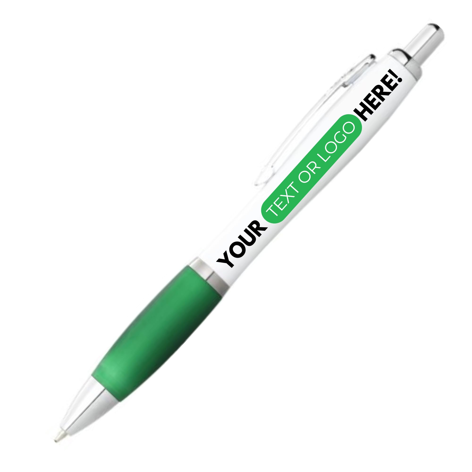 PrintPact Personalised Printed Pens with Any text, Any Colour and Any logo for Promotional, Business and Novelty Gift Use, Black Ink (Green, 40)