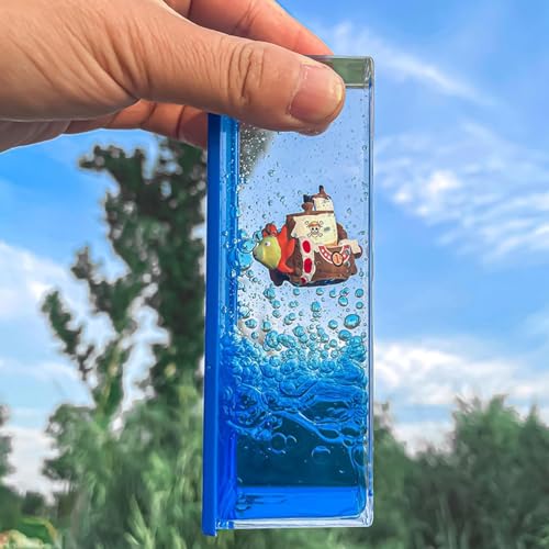 Image of Unsinkable Thousand Sunny Pirate Ship in a Bottle | Non Sinking OP Anime Boat Model Fluid Drift Bottle Decorations Desk Decor Ornament for Boys Girls Gift (blue-h)