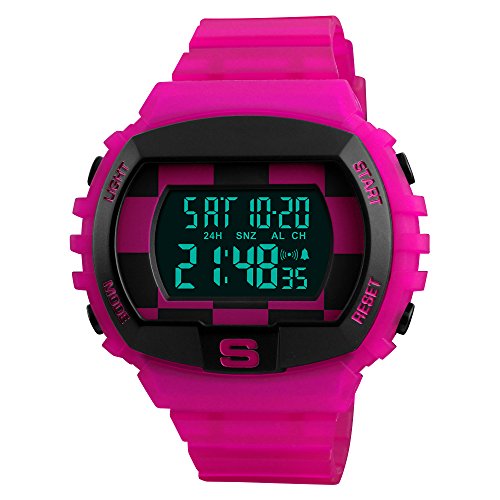 Preisvergleich Produktbild MOLINGXUAN Pedometer Sportuhr Outdoor LED Luminous Digital wasserdichte Multifunktions Persönlichkeit Mode Studenten elektronische Uhr (Pink)