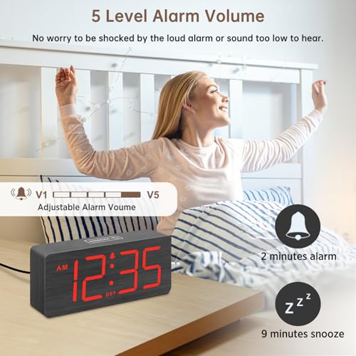Image of DreamSky Wooden Digital Alarm Clock for Bedroom with Large Numbers | Desk Clocks for Living Room, Loud Alarm for Heavy Sleepers with Volume Control, Dimmer, DST, Office Wood Decor (Plug-in)