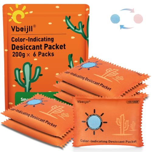 200 Gram (6 Pack) Color-Indicating Desiccant Packs for Storage