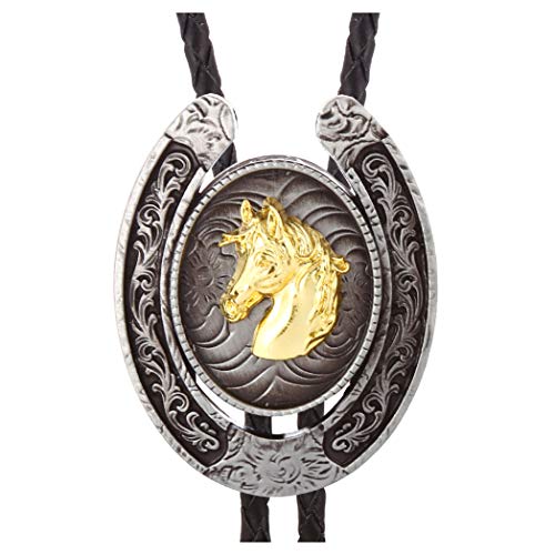 Image of HUABOLA CALYN Bolo Tie for Men- Western Cowboy Native American Golden Horse Bolo Tie