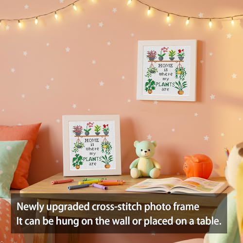 Image of Tiwabb Plant Cross Stitch Kits for Adults Beginners,Flower Stamped Cross Stitch Kits with Wooden Framed,Embroidery Kit for Beginners,Partial 11CT Cross-Stitch Arts and Crafts for Adults 8x8 inch