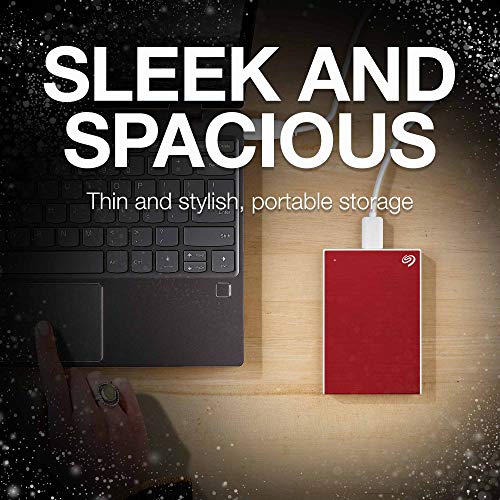 Image of Seagate Backup Plus Slim 3 yr Data Recovery Services, Portable Hard Drive 1TB External HDD USB 3.0 for Windows and Mac, 6 Month Mylio Create and Dropbox Plan Red (STHN1000403)