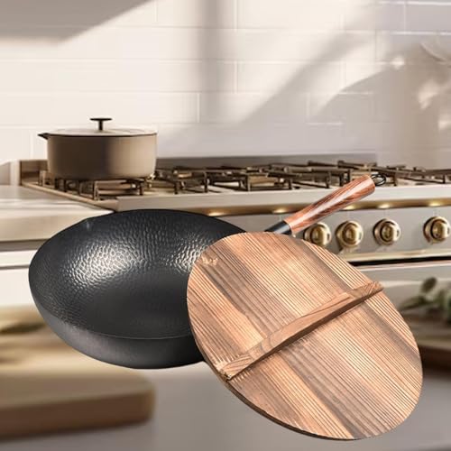 Wok chino Yajuyi con tapa y mango de madera miniatura 6