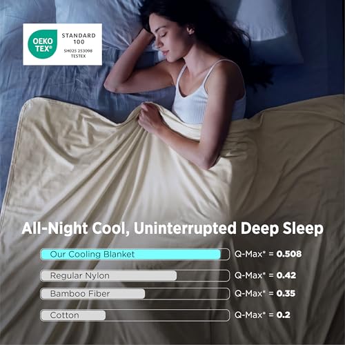 Image of Bedsure Lightweight Cold Blanket for Summer, Bed Cooling Blanket Twin Size for Hot Sleepers, Ice Cool Essentials for Hot Nights, Breathable Thin Bedding for Teen Girls, Women, Oat Milk, 60 inch x 80 inch